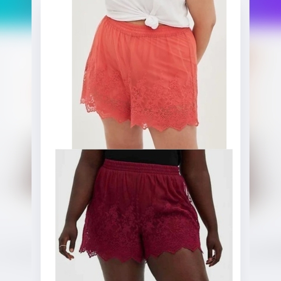 2 Pair Torrid Embroidered Mesh Shorts Size 1 1X Peach & Red Wine Lined H-2070 - Picture 1 of 13